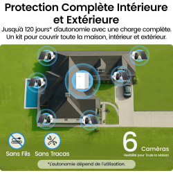 aosu 2K Caméra Surveillance WiFi Extérieure sans Fil Solaire, 6 Caméras Kit & aosuBase 2.0, sans Abonnement, Local Extensible Ju