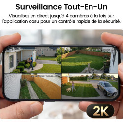 aosu 2K Caméra Surveillance WiFi Extérieure sans Fil Solaire, 6 Caméras Kit & aosuBase 2.0, sans Abonnement, Local Extensible Ju