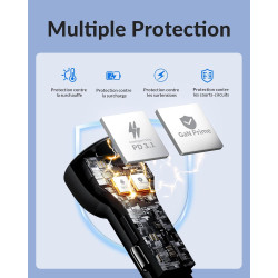70W Chargeur Allume Cigare USB C, 3-Port Prise Téléphone Chargeur Rapide Voiture+1M USB-C Câble pour iPhone 17e 17 16 16e 15 Pro