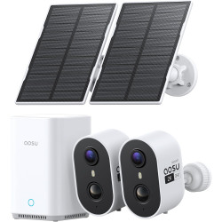aosu 2K Caméra Surveillance WiFi Extérieure sans Fil Solaire, 2 Caméras Kit & aosuBase 2.0, sans Abonnement 32 Go Inclus, Extens