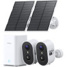 aosu 2K Caméra Surveillance WiFi Extérieure sans Fil Solaire, 2 Caméras Kit & aosuBase 2.0, sans Abonnement 32 Go Inclus, Extens