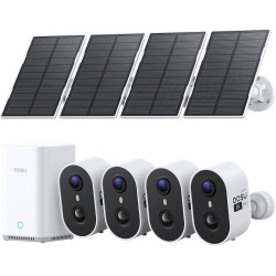 aosu 2K Camera Surveillance WiFi Exterieure sans Fil Solaire, Kit 4 Caméras avec aosuBase, sans Abonnement Stockage Local, Alarm
