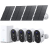 aosu 2K Camera Surveillance WiFi Exterieure sans Fil Solaire, Kit 4 Caméras avec aosuBase, sans Abonnement Stockage Local, Alarm