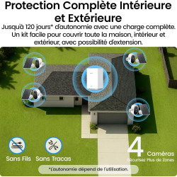 aosu 2K Camera Surveillance WiFi Exterieure sans Fil Solaire, Kit 4 Caméras avec aosuBase, sans Abonnement Stockage Local, Alarm