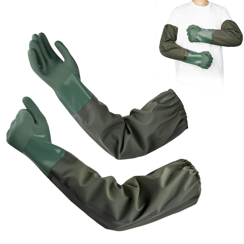 1 Paire Gants Longs 70cm Gant Menage en Caoutchouc Gant Protection Chimique Imperméables Étanches Antidérapants pour Nettoyage É
