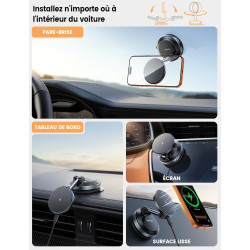 Lamicall 15W Chargeur Voiture pour Magsafe - [30KG Forte Aspiration] Magnétique Support Téléphone Voiture, Chargeur sans Fil Voi
