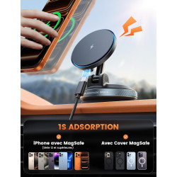 Lamicall 15W Chargeur Voiture pour Magsafe - [30KG Forte Aspiration] Magnétique Support Téléphone Voiture, Chargeur sans Fil Voi