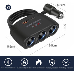 5 en 1 Multiprise Allume Cigare 12V/24V, 120W Prise Allume Cigare USB C, Chargeur Voiture, Chargeur Multifonctionnel avec 1 Port