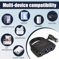 5 en 1 Multiprise Allume Cigare 12V/24V, 120W Prise Allume Cigare USB C, Chargeur Voiture, Chargeur Multifonctionnel avec 1 Port