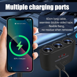 5 en 1 Multiprise Allume Cigare 12V/24V, 120W Prise Allume Cigare USB C, Chargeur Voiture, Chargeur Multifonctionnel avec 1 Port