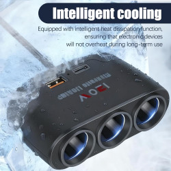 5 en 1 Multiprise Allume Cigare 12V/24V, 120W Prise Allume Cigare USB C, Chargeur Voiture, Chargeur Multifonctionnel avec 1 Port