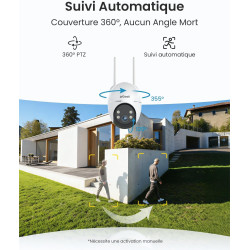 ieGeek 24/7 Enregistrement AOV 2K Camera Surveillance WiFi Exterieure sans Fil Solaire, Suivi Automatique, 360° PTZ, Batterie 90