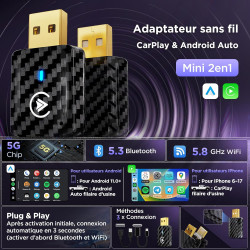 MSXTTLY Adaptateur CarPlay sans Fil Android Auto - U2AC-01 Transforme CarPlay & Android Auto Filaire en sans Fil, Compatible ave