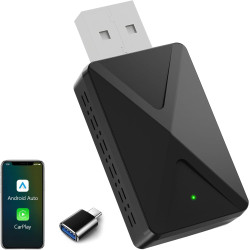 Adaptateur sans fil android auto & carplay sans fil, connexion rapide et sans retard, stick 2 en 1 convertir wirouge android aut