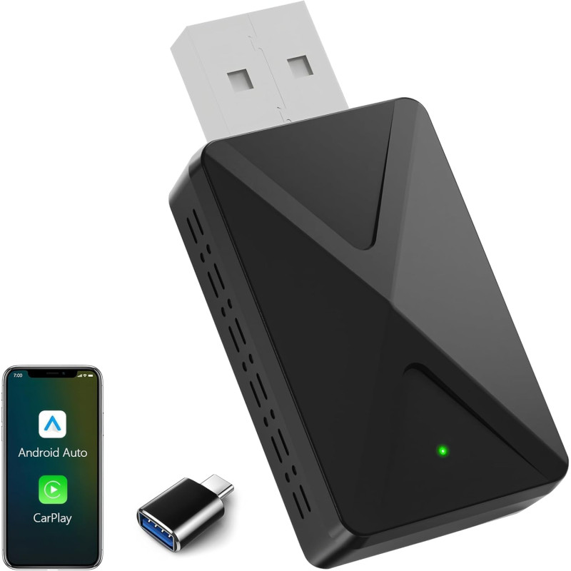 Adaptateur sans fil android auto & carplay sans fil, connexion rapide et sans retard, stick 2 en 1 convertir wirouge android aut