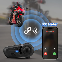 Casques bleutooth moto avec assistant vocal, écouteur bleutooth, kit bleutooth casque moto pour écouter musique, gps, appels, ré