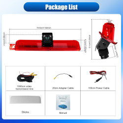 Caméra de Recul pour VW Caddy 2003-2015, 3ème Feu Stop Caméras Arrière, Vision Nocturne, Etanche IP67, Angle Réglable,avec Ligne