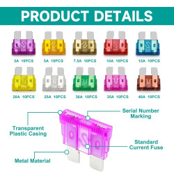 100 Pièces Fusible Voiture Set 12V/24V Fusibles Plats pour Moto Auto Truck RV Camion, Assortiment Fusibles Auto avec Boite Extra