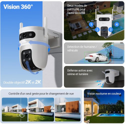 EZVIZ 3MP+3MP Caméra Surveillance WiFi Extérieure à Double Objectif, 360° PTZ Camera, Suivi Auto, Détection de Forme Humaine/Véh