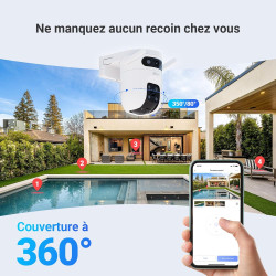 EZVIZ 3MP+3MP Caméra Surveillance WiFi Extérieure à Double Objectif, 360° PTZ Camera, Suivi Auto, Détection de Forme Humaine/Véh