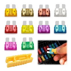 100 Pièces Fusible Voiture Set 12V/24V Fusibles Plats pour Moto Auto Truck RV Camion, Assortiment Fusibles Auto avec Boite Extra