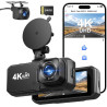 Dashcam Voiture Avant Arrière, 4K+1080P Double Caméra WiFi avec Application, Camera Embarquée Voiture IPS 3.18" avec Carte 64Go 