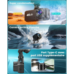 Dashcam Voiture Avant Arrière, 4K+1080P Double Caméra WiFi avec Application, Camera Embarquée Voiture IPS 3.18" avec Carte 64Go 