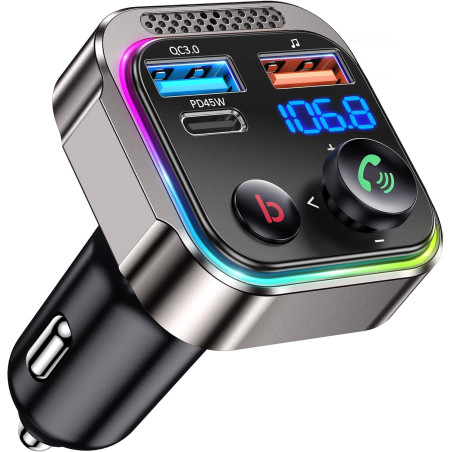 Gizmovine bleutooth voiture,emetteur bleutooth voiture,téléphone kit main libre pd 45w qc 18w,transmetteur fm pour la musique,al