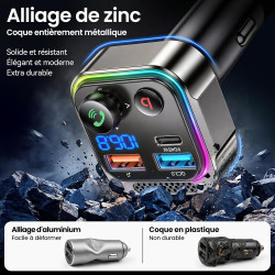 Gizmovine bleutooth voiture,emetteur bleutooth voiture,téléphone kit main libre pd 45w qc 18w,transmetteur fm pour la musique,al