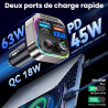 Gizmovine bleutooth voiture,emetteur bleutooth voiture,téléphone kit main libre pd 45w qc 18w,transmetteur fm pour la musique,al