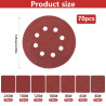 70 Pcs Disque Abrasif 125mm, Papier a Poncer 125mm, Grain 40/60/80/100/120/180/240 Papier Abrasif pour Ponceuses Excentrique, di