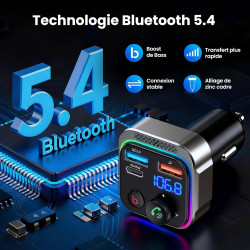 Gizmovine bleutooth voiture,emetteur bleutooth voiture,téléphone kit main libre pd 45w qc 18w,transmetteur fm pour la musique,al