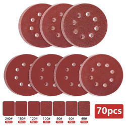 70 Pcs Disque Abrasif 125mm, Papier a Poncer 125mm, Grain 40/60/80/100/120/180/240 Papier Abrasif pour Ponceuses Excentrique, di