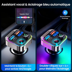 Gizmovine bleutooth voiture,emetteur bleutooth voiture,téléphone kit main libre pd 45w qc 18w,transmetteur fm pour la musique,al