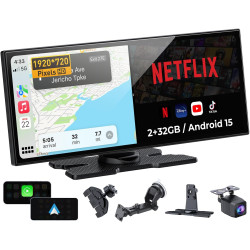 Écran carplay portable 11,5” hd –streaming netflix/youtube, carplay sans fil & android auto, bleutooth double, écran partagé, ca