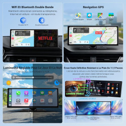 Écran carplay portable 11,5” hd –streaming netflix/youtube, carplay sans fil & android auto, bleutooth double, écran partagé, ca