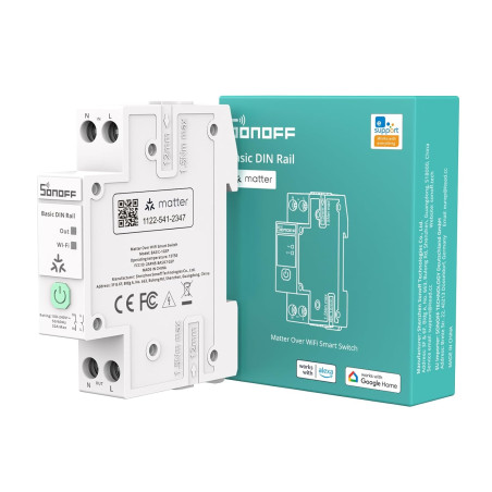SONOFF Basic DIN Rail (BASIC-1GSP) Interrupteur WiFi Smart Rail DIN, Contrôle Domotique Matter over WiFi, 32A pour Tableau Élect