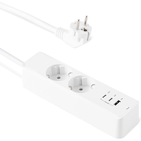 Amazon Basics Multiprise avec 2 Prises Secteur, Recharge Rapide USB-C 20W, 2 Ports USB-C, 1 Port USB-A, Rallonge de 1,5m, pour l