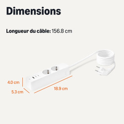 Amazon Basics Multiprise avec 2 Prises Secteur, Recharge Rapide USB-C 20W, 2 Ports USB-C, 1 Port USB-A, Rallonge de 1,5m, pour l