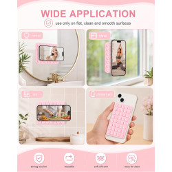 2 Pièces Ventouse Adhésive Silicone Téléphone Portable Rose, Support Fixation Murale Mains Libres pour Selfies, Vidéos TikTok, C