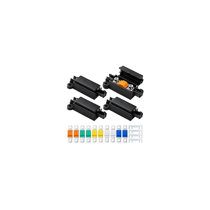 Lot de 4 PorteFusibles Midi avec 10 Pièces 30/40/60/80/100 A Midi Boulonnés à Courant, Boîte de Fusibles pour Voitures, Camions,