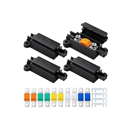 Lot de 4 PorteFusibles Midi avec 10 Pièces 30/40/60/80/100 A Midi Boulonnés à Courant, Boîte de Fusibles pour Voitures, Camions,