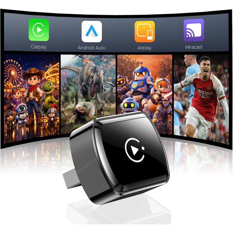 LAMTTO Adaptateur CarPlay sans Fil pour iPhones&Android Auto avec AirPlay/Miracast,Convertit Car Play Filaire en sans Fil Plug&P