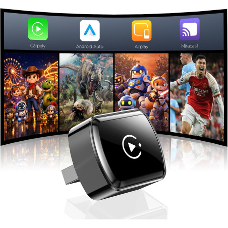 LAMTTO Adaptateur CarPlay sans Fil pour iPhones&Android Auto avec AirPlay/Miracast,Convertit Car Play Filaire en sans Fil Plug&P