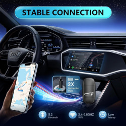 Adaptateur sans Fil 2 en 1 pour CarPlay & Android Auto, Conversion Filaire en sans Fil avec USB/Type-C, Connexion Stable et sans