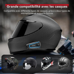 Casque moto bleutooth interphone moto avec batterie longue durée et, couplage de l'intercom avec téléphone portable bleutooth, t