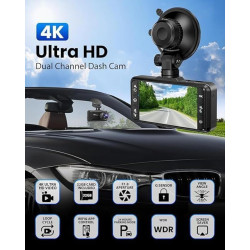Oryzom Dashcam 4K Pro – Enregistrement Ultra HD avec caméras Avant/arrière, Caméra Voiture avec Capteur G and WDR, Vision Noctur