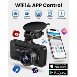 Oryzom Dashcam 4K Pro – Enregistrement Ultra HD avec caméras Avant/arrière, Caméra Voiture avec Capteur G and WDR, Vision Noctur
