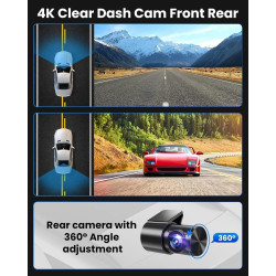 Oryzom Dashcam 4K Pro – Enregistrement Ultra HD avec caméras Avant/arrière, Caméra Voiture avec Capteur G and WDR, Vision Noctur