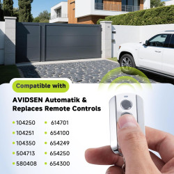 433 MHz Télécommande Portail, 4 Canaux Telecommande Porte De Garage Compatible avec Avidsen 104257,114253,104250, 104251, 104350